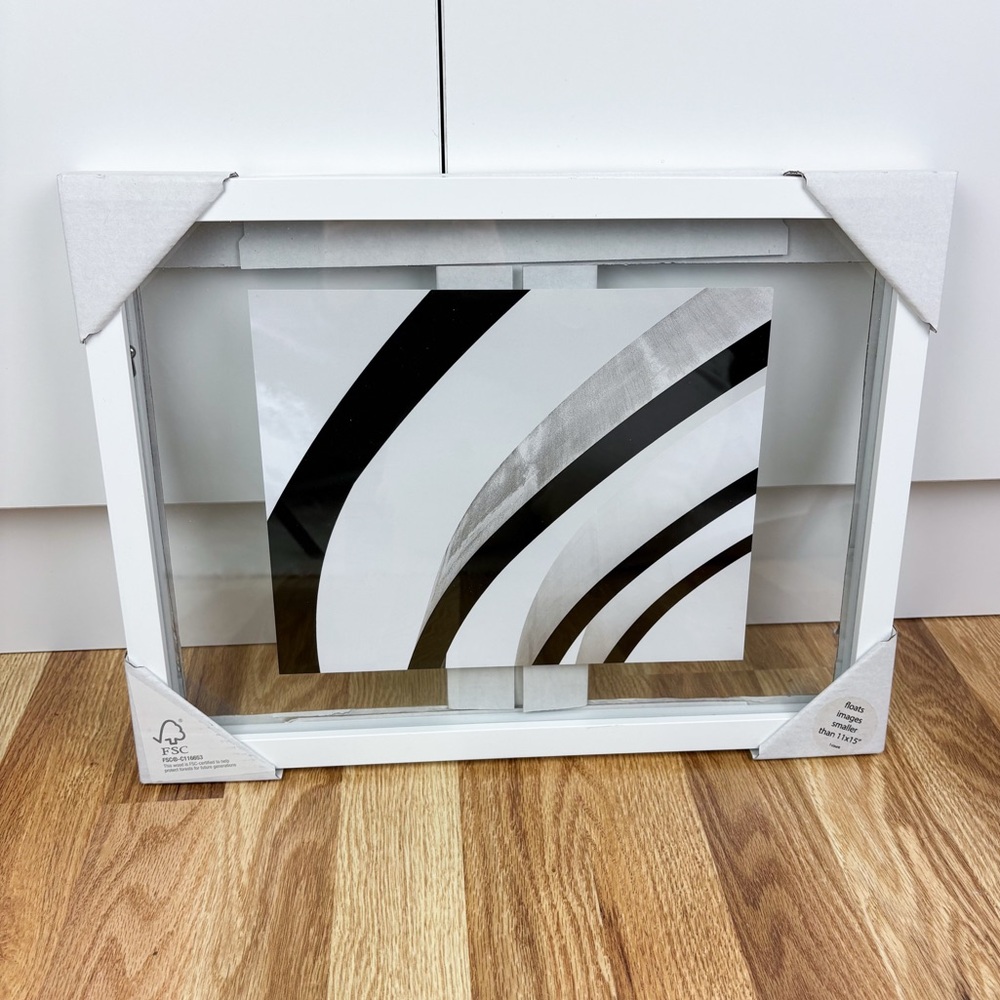 11x15” Floating Glass White Picture Frame Gallery Wall Photo Holder NEW